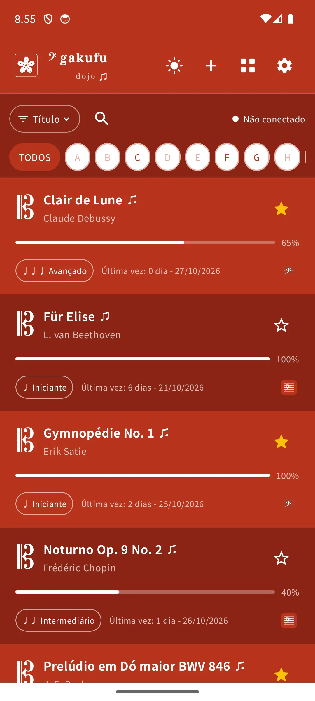 Biblioteca no modo escuro carmesim